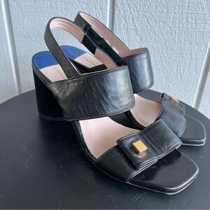 Stuart Weitzman Black Leather Block Heel Sandals Size 8